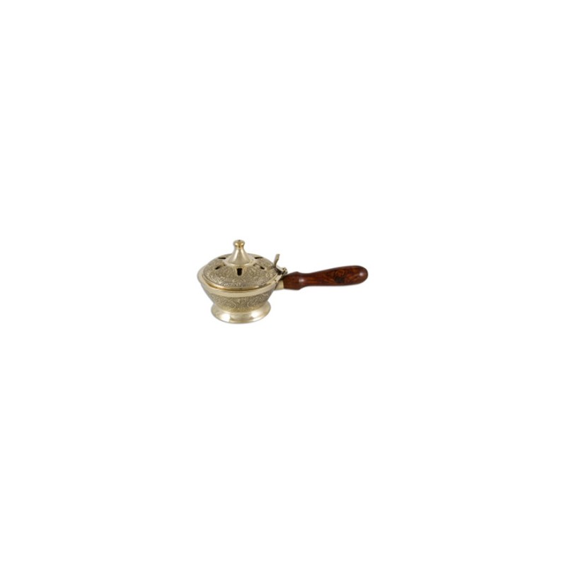 Brûleur pot D:8cm laiton poli avec manche en bois
