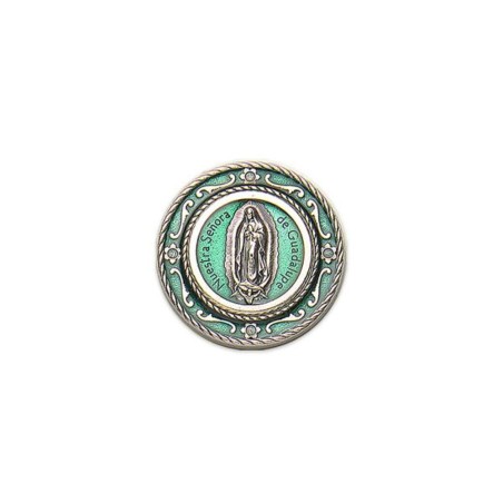 Boite à chapelet ronde D: 4.6cm en métal émaillé  ND Guadalupe