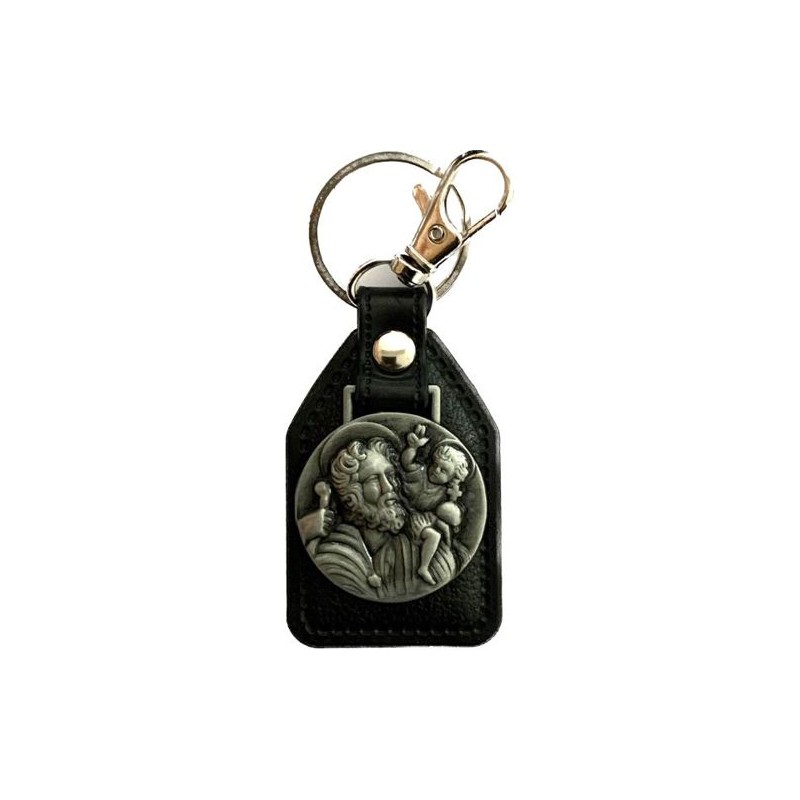 St Christophe Keychain in leer en metaal