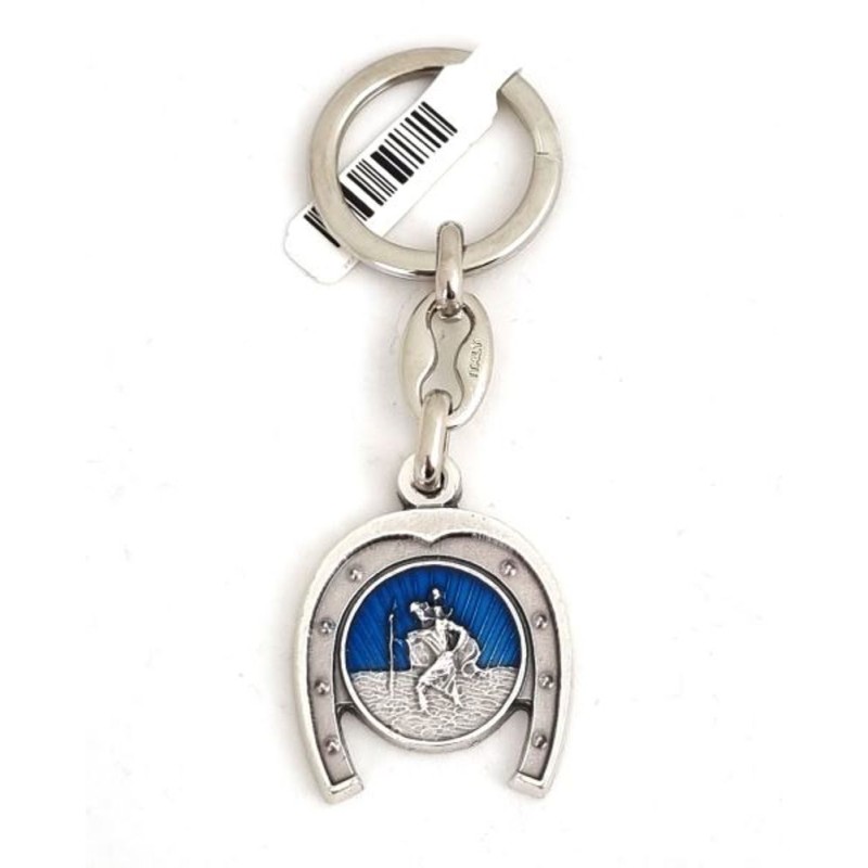St. Christophe Steel Iron Sleutelhanger Silver Metal E-mail blauw