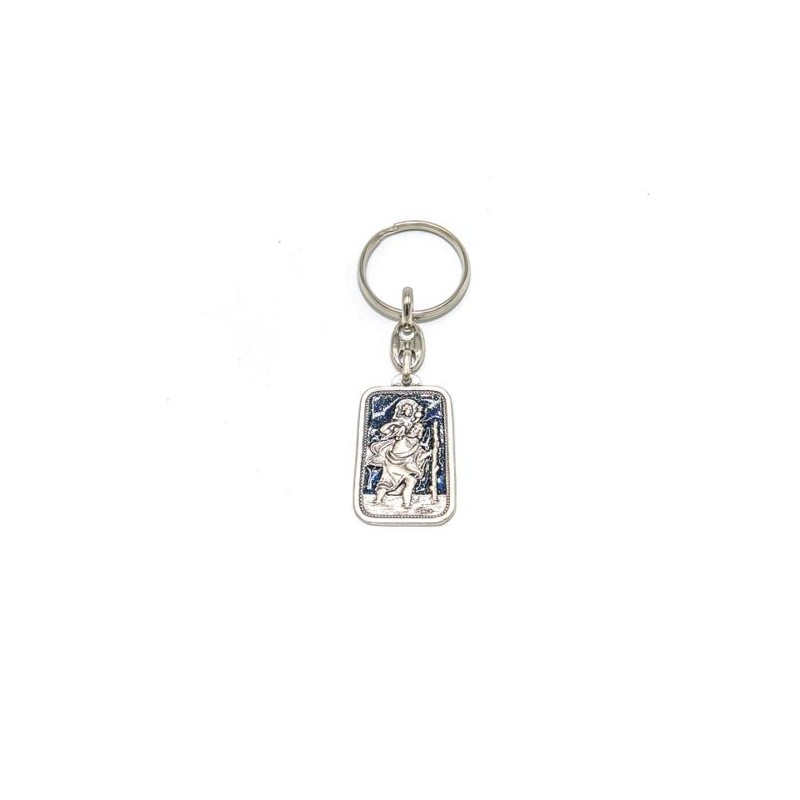 Porte-clés de Saint Christophe en métal oxydé et émail