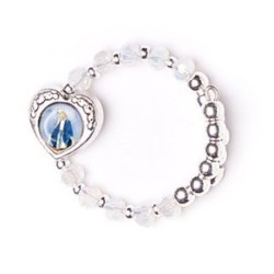 Bague perles en verre 3.5mm transparentes + cœur métal Miraculeuse