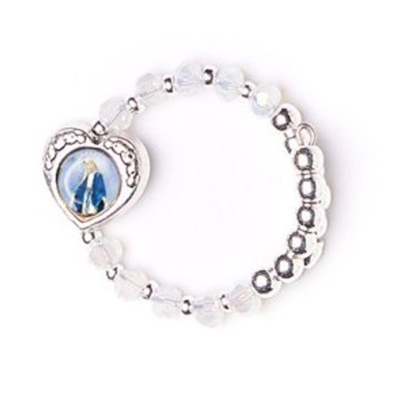Bague perles en verre 3.5mm transparentes + cœur métal Miraculeuse