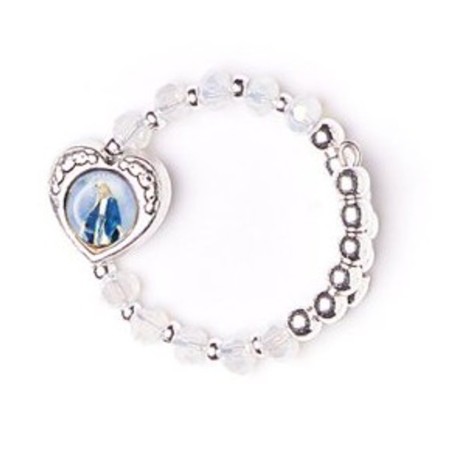 Bague perles en verre 3.5mm transparentes + cœur métal Miraculeuse