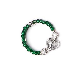 Bague perles en verre 2.5mm VERTE + strass et cœur métal