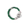 Bague perles en verre 2.5mm VERTE + strass et cœur métal