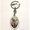 Porte-clés ovale métal argenté 26x38mm St Michel / miséricordieux résine
