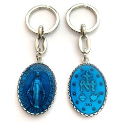 Wonderbaarlijke zilveren metalen ovale sleutelring blauw email 