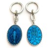 Porte-clés ovale métal argenté Miraculeuse émail bleu 