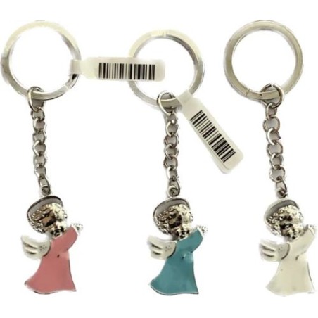 Witte engel sleutelhanger / hemel / roze 4x2 cm