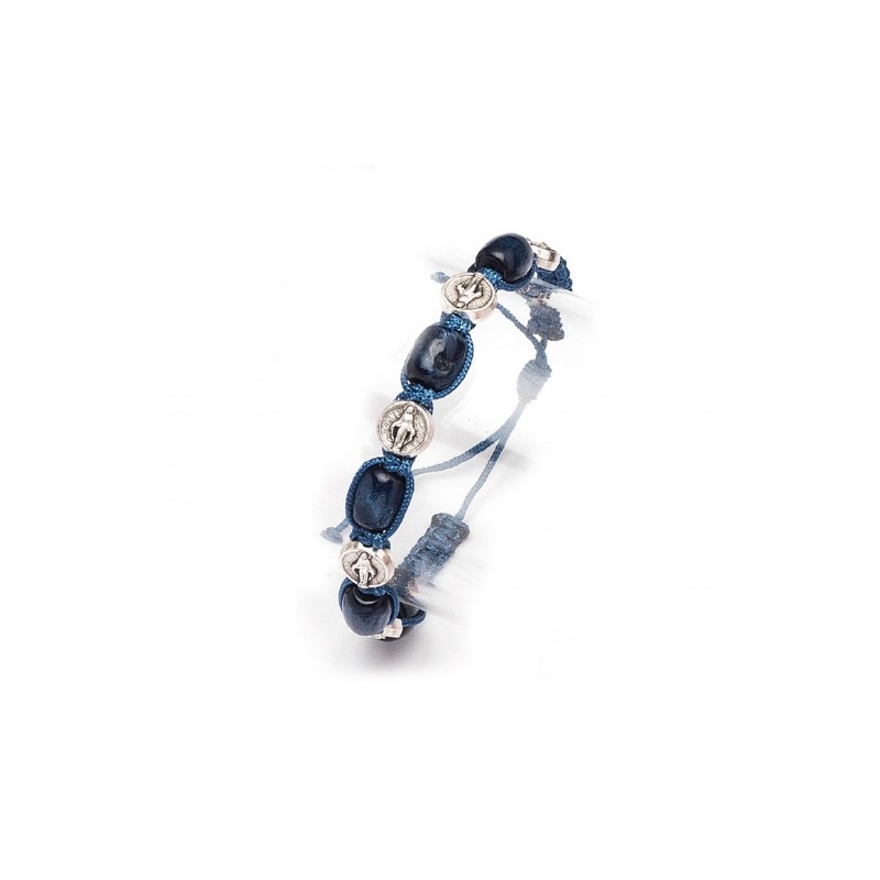 Bracelet bois bleu sur corde
