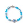 Bracelet élastique perle en verre Bleu Acqua  6mm + médaille Miraculeuse