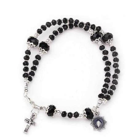 Bracelet Chapelet perle semi cristal 4mm avec fermeture NOIR