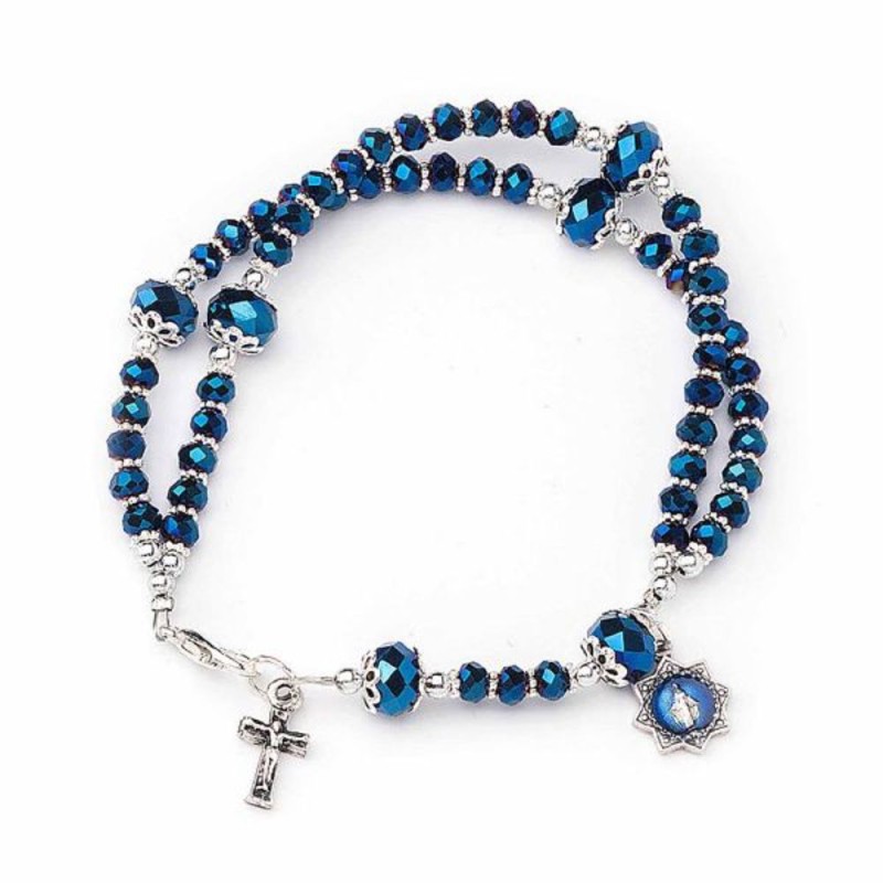 Bracelet Chapelet perle semi cristal 4mm avec fermeture bleu