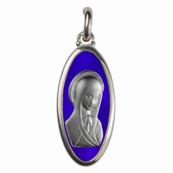 Médaille Argent NGL Vierge ovale 31x14mm INTERIEUR EMAIL BLEU