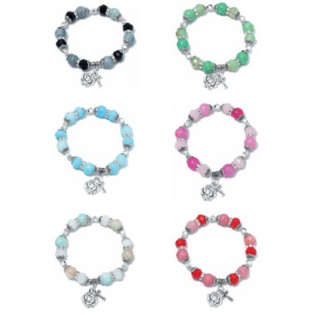 Elastische armband gemarmerde glazen kralen kleurassortiment