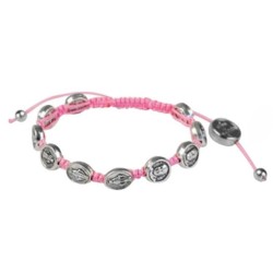 Metalen medaille armband op roze touw