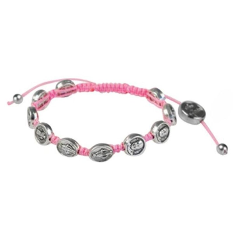 Bracelet médaille métal sur corde rose