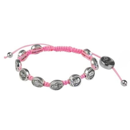 Bracelet médaille métal sur corde rose