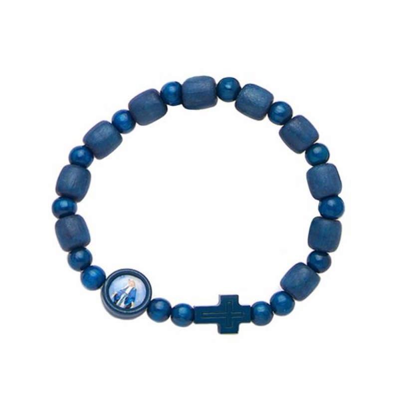 Blauwe elastische armband met Carlo Acutis-kleurenmedaille