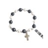 Bracelet élastique perles blanches nacrées + hématite + croix métal
