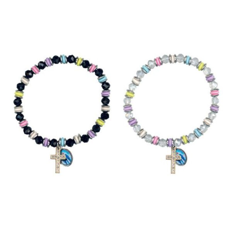 Bracelet perle en verre et croix avec strass