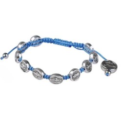 Bracelet médaille métal sur corde bleue