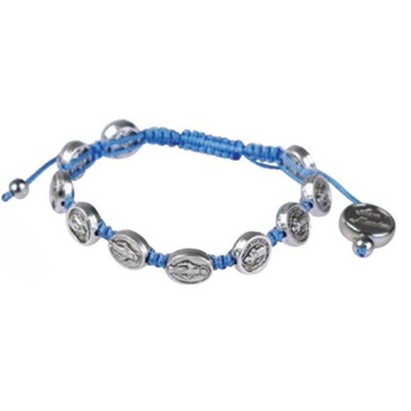 Bracelet médaille métal sur corde bleue