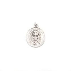 Médaille avec le visage du Christ en argent rhodié. 17 mm