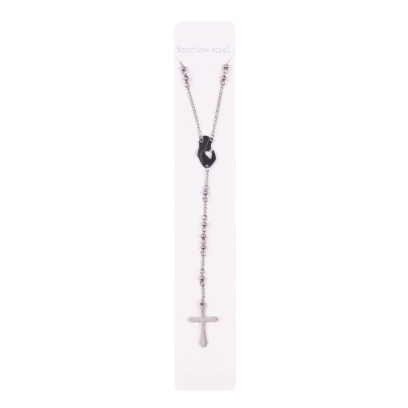 Chapelet collier Acier argenté Vierge priante
