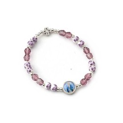 Bracelet élastique perle en verre Amethiste  6mm + médaille Miraculeuse