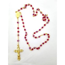 Chapelet perle cristal sur chaine dorée - ROUGE