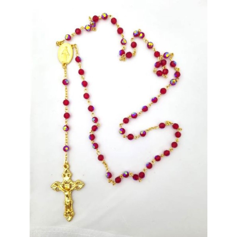 Crystal Pearl Rosary op gouden ketting - rood