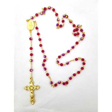 Chapelet perle cristal sur chaine dorée - ROUGE