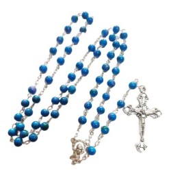 Chapelet perles en verre 6mm bleue