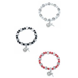 Elastische armband parels en medaille S. Benoit zilver wit zwart rood