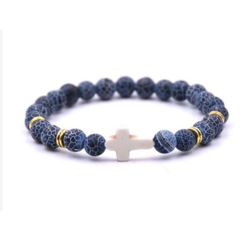 Bracelet élastique 8mm pierre minérale - AGATE BLEUE 