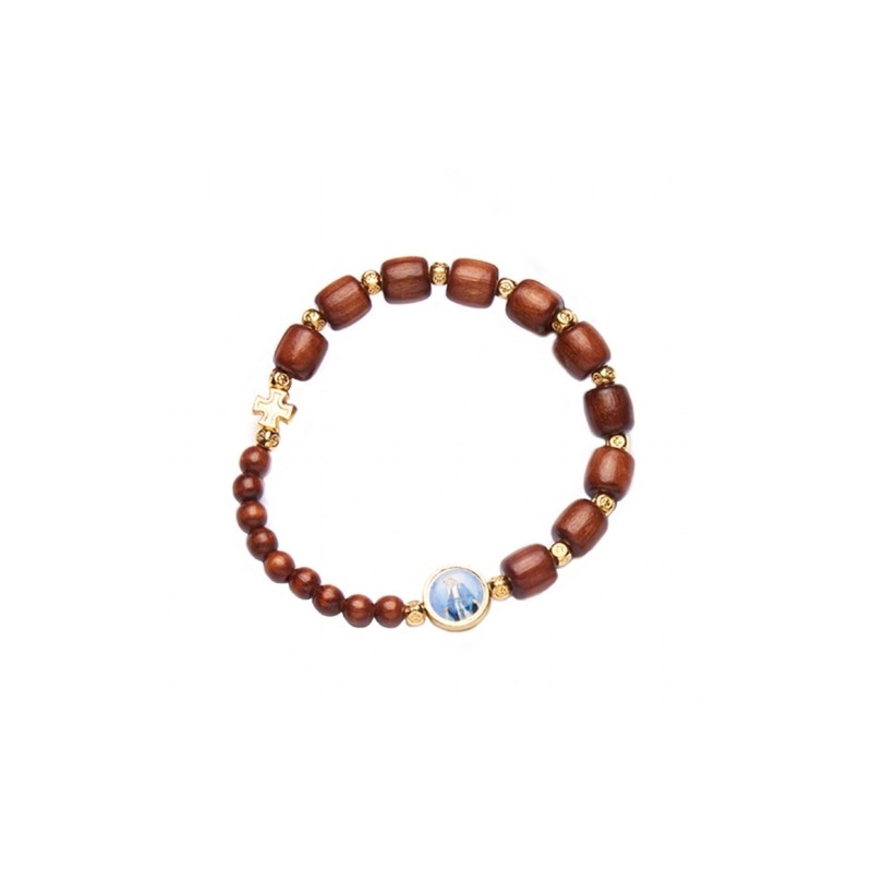 Bracelet élastique perle cube brune + médaille miraculeuse