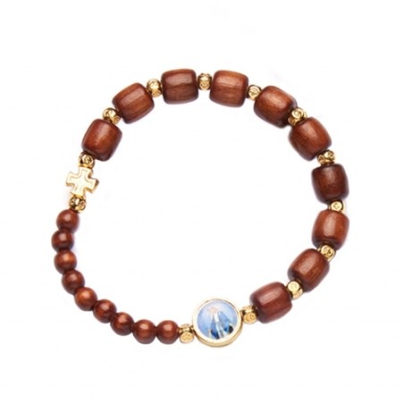 Bracelet élastique perle cube brune + médaille miraculeuse