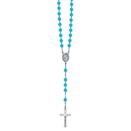 Chapelet perles verre bleue 6mm
