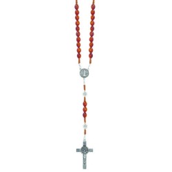 Chapelet Saint Benoit perle ovale 6mm imit bois naturel sur corde 
