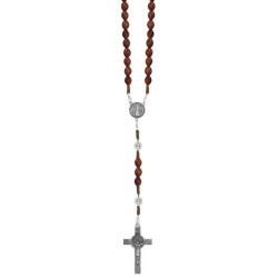 Chapelet Saint Benoit perles ovale 6mm imit bois sur corde marron