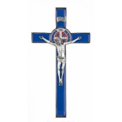 Croix de Saint Benoit en métal avec émail Bleu 20 cm