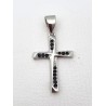Pendentif croix facette avec zircons noirs Argent RH S925 0.90gr