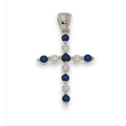Pendentif croix 2.9 cm Argent S925 avec Zirconiums et Saphirs synthétique