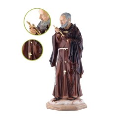 Statue Padre Pio 30cm résine avec croix métal doré