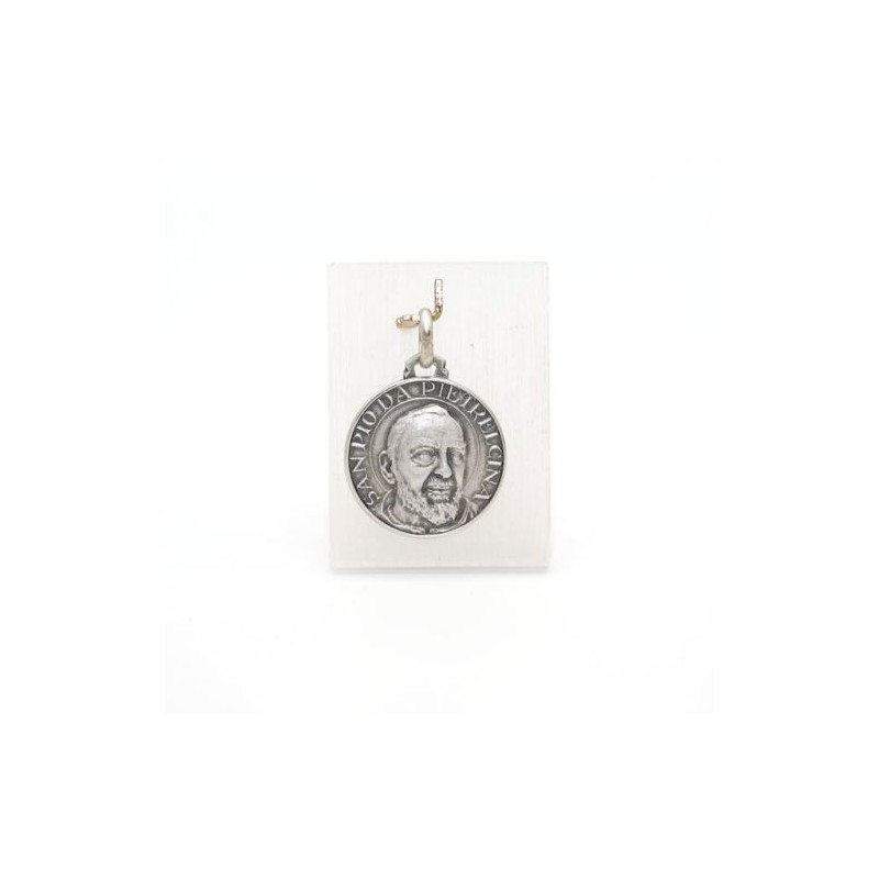 Zilveren Padre Pio medaille. 18 mm