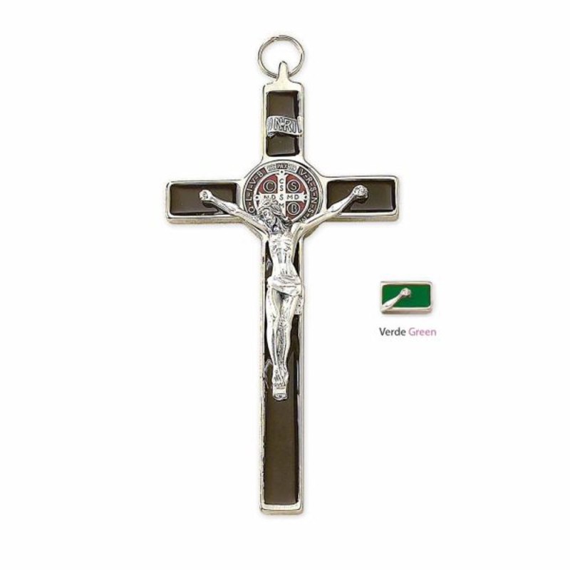 Kruis van Saint Benoit Metal met Groen Email 20 cm