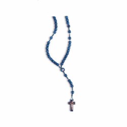 Chapelet perles bois bleu "little bottle" Carlo Acutis sur corde 