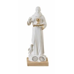 Statue S. Benoit blanc/or résine 10cm avec médaille métal 